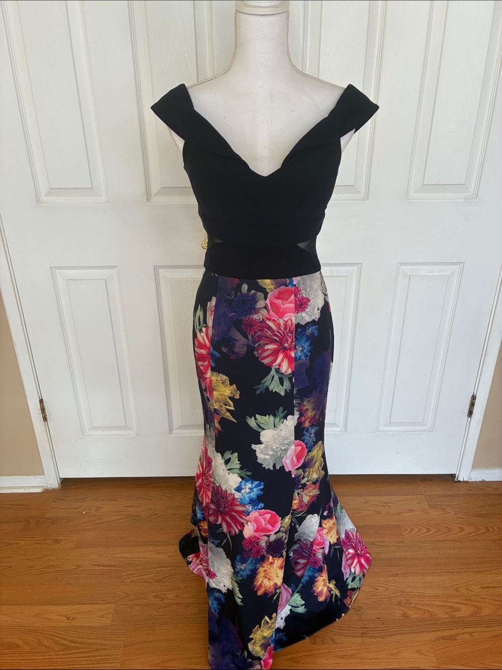 Xscape gown maxi dress Floral Print Off-The-Shoulder Mermaid